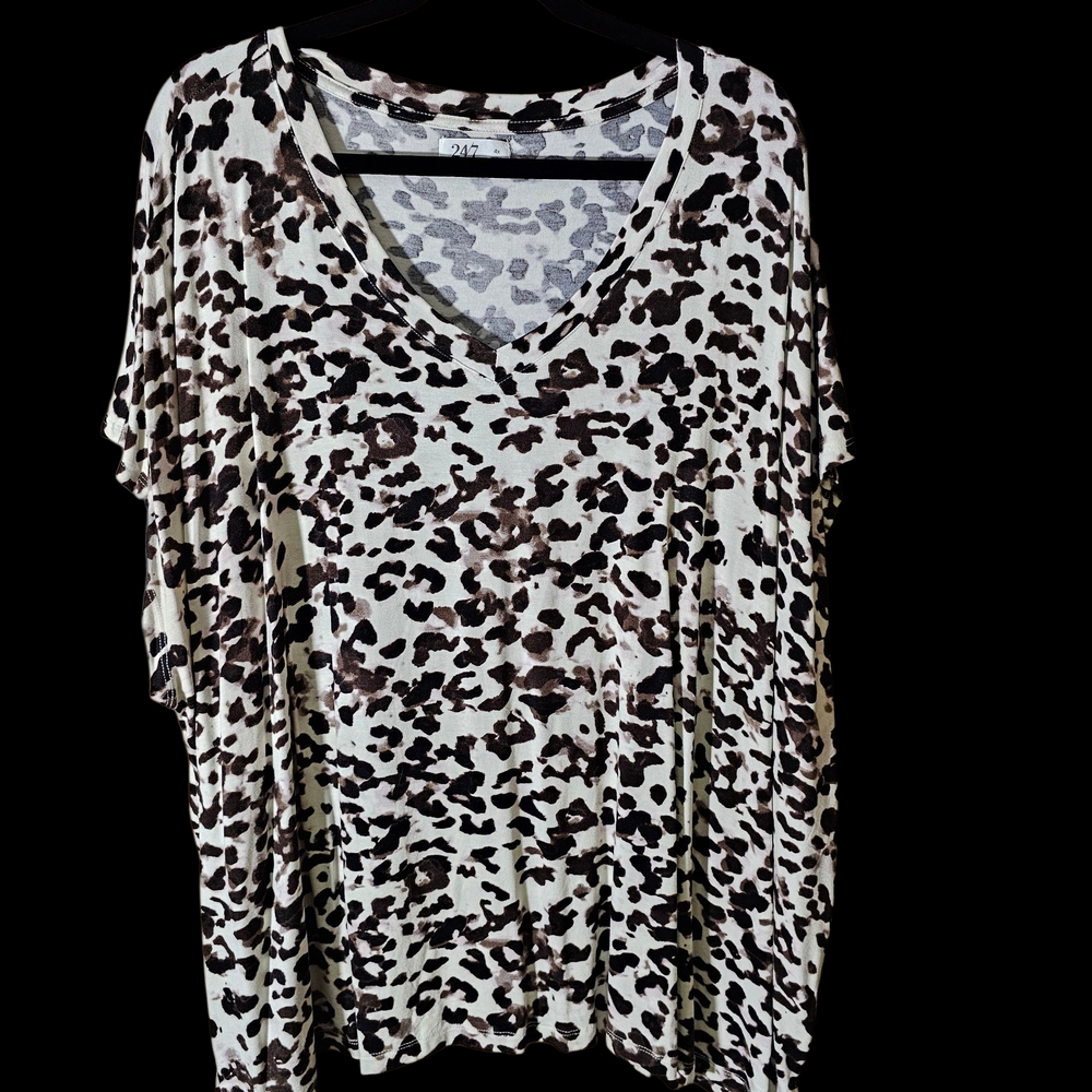 Maurices Black and White Animal Print V-Neck Top